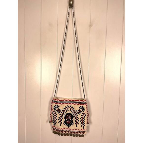 Free People Boho Crossbody Embroidered Cinch Top Bag with Chain Strap - Picture 6 of 10